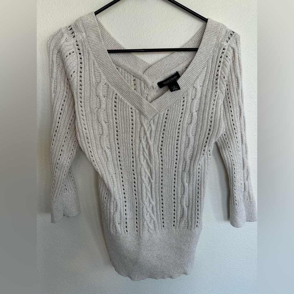 White House Black Market Women's V-Neck Sweater in Cream